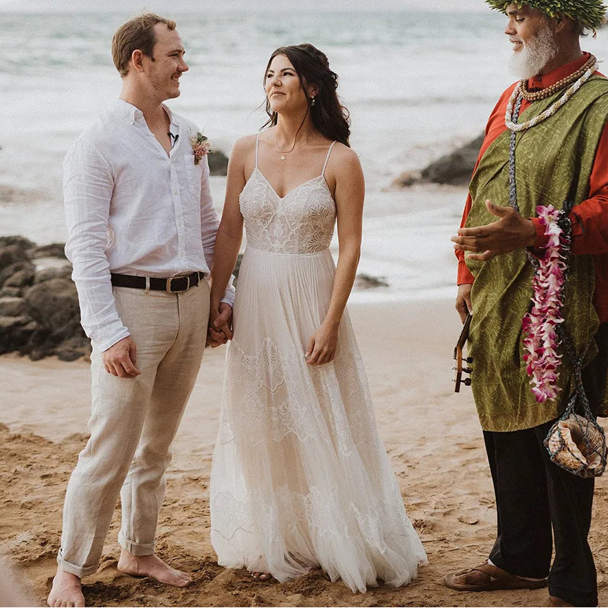 Robe de mariée trapèze en dentelle et Tulle pour femmes