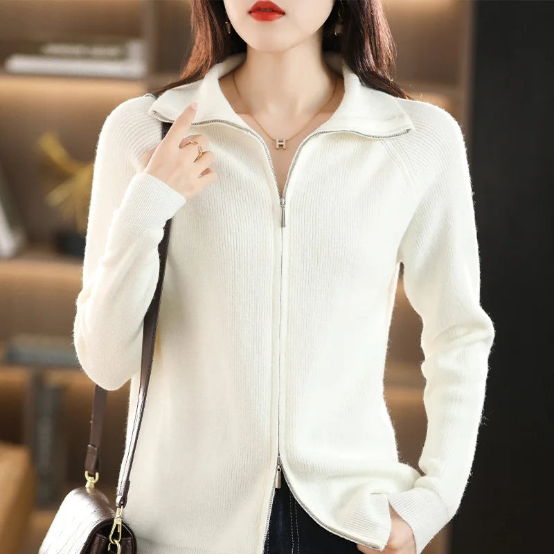 Pull en laine à double fermeture éclair pour femmes