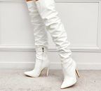 Cuissardes mode en cuir verni bout pointu fermeture éclair pour femmes