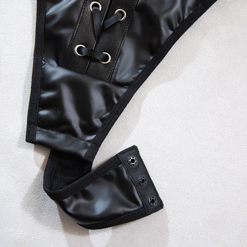 Body noir moulant en PU pour femmes