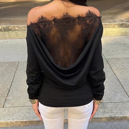 T-shirt Vintage Femme – Col Asymétrique et Dentelle