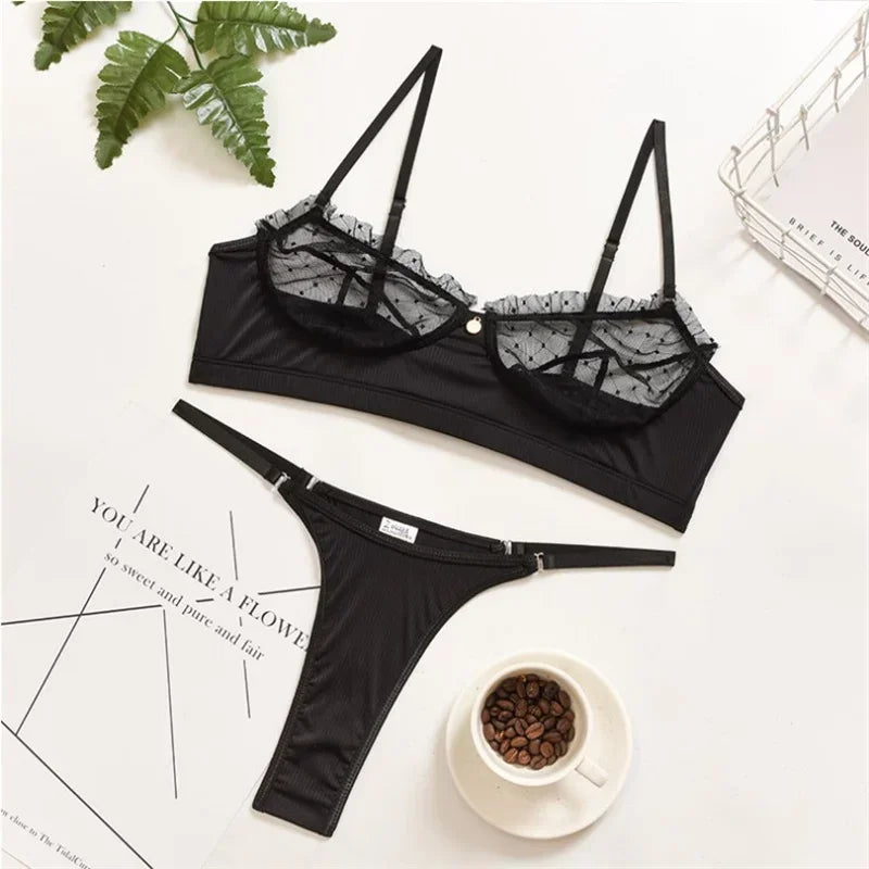 Ensemble de lingerie en dentelle à volants pour femmes