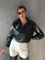 Veste courte en similicuir PU pour femmes