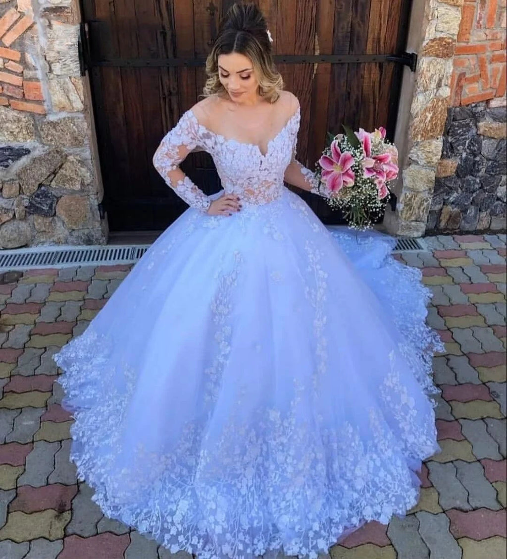 Robe de mariée princesse blanche à manches longues pour femmes
