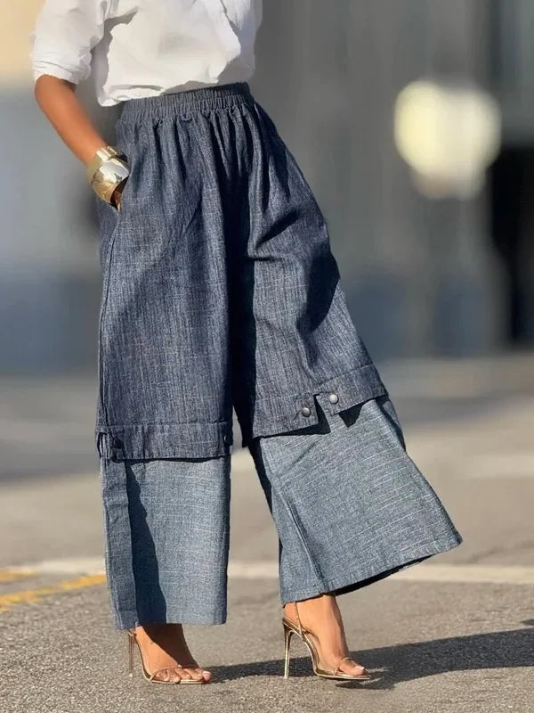 Pantalon en jean à jambes larges ample pour femmes