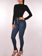 Jean skinny taille haute élastique pour femmes