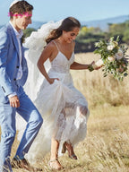 Robe de mariée trapèze en dentelle et Tulle pour femmes