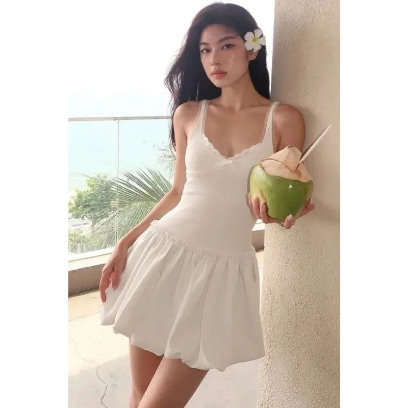 Robe en dentelle et col en V, sans manches pour femmes