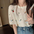 T-shirt à manches courtes et col rond pour femmes