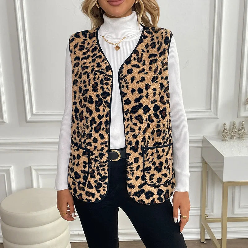 Gilets sans manches léopard amples pour femmes