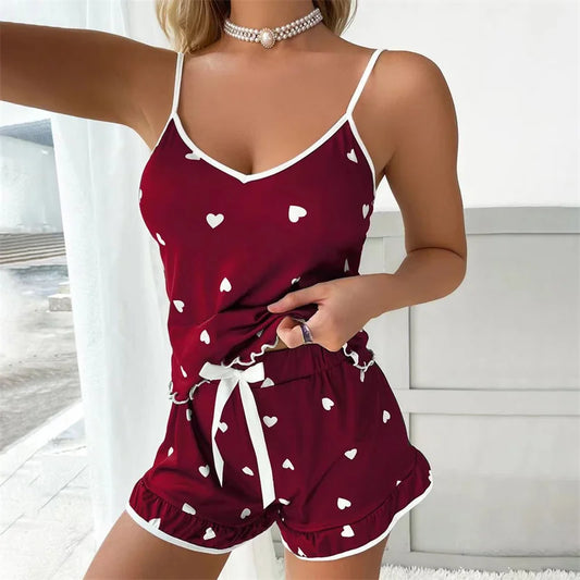 Pyjama d’Été Femme – Bretelles Fines et Imprimé Géométrique