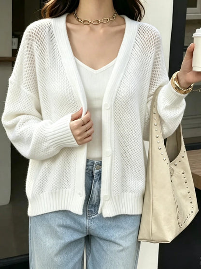 Cardigan Ample Femme – Maille, Col V et Boutons