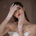 Gants de mariée en tulle doux et perles de cristal pour femmes