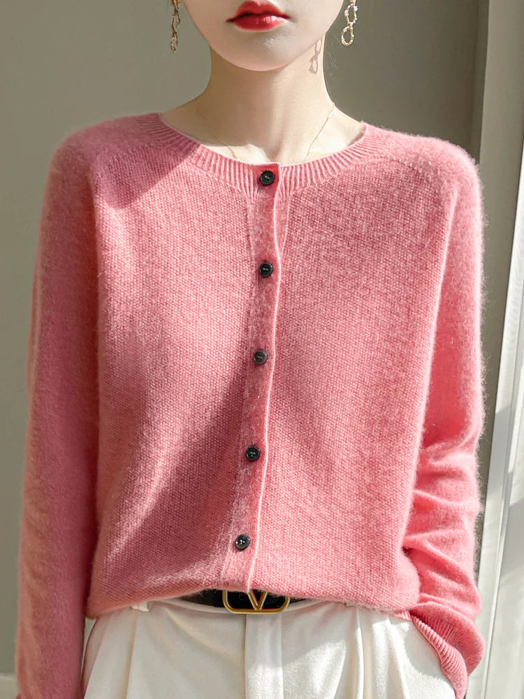 Cardigan basique à col rond pour femmes