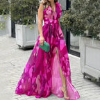 Robe longue fendue taille haute pour femmes