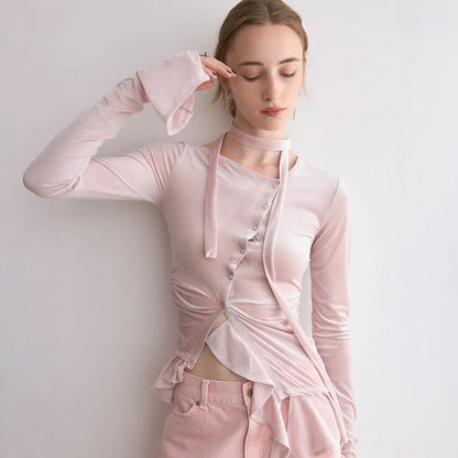 Haut à Volants et Col Asymétrique – Charme Rétro