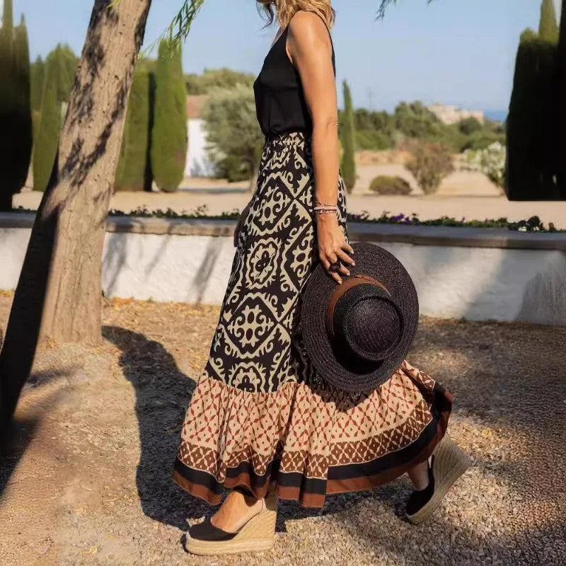 Jupe longue imprimée vintage pour femmes