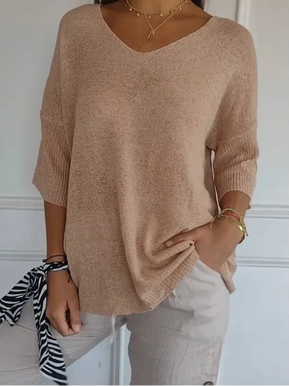Chemise Décontractée Femme – Col V et Manches 3/4