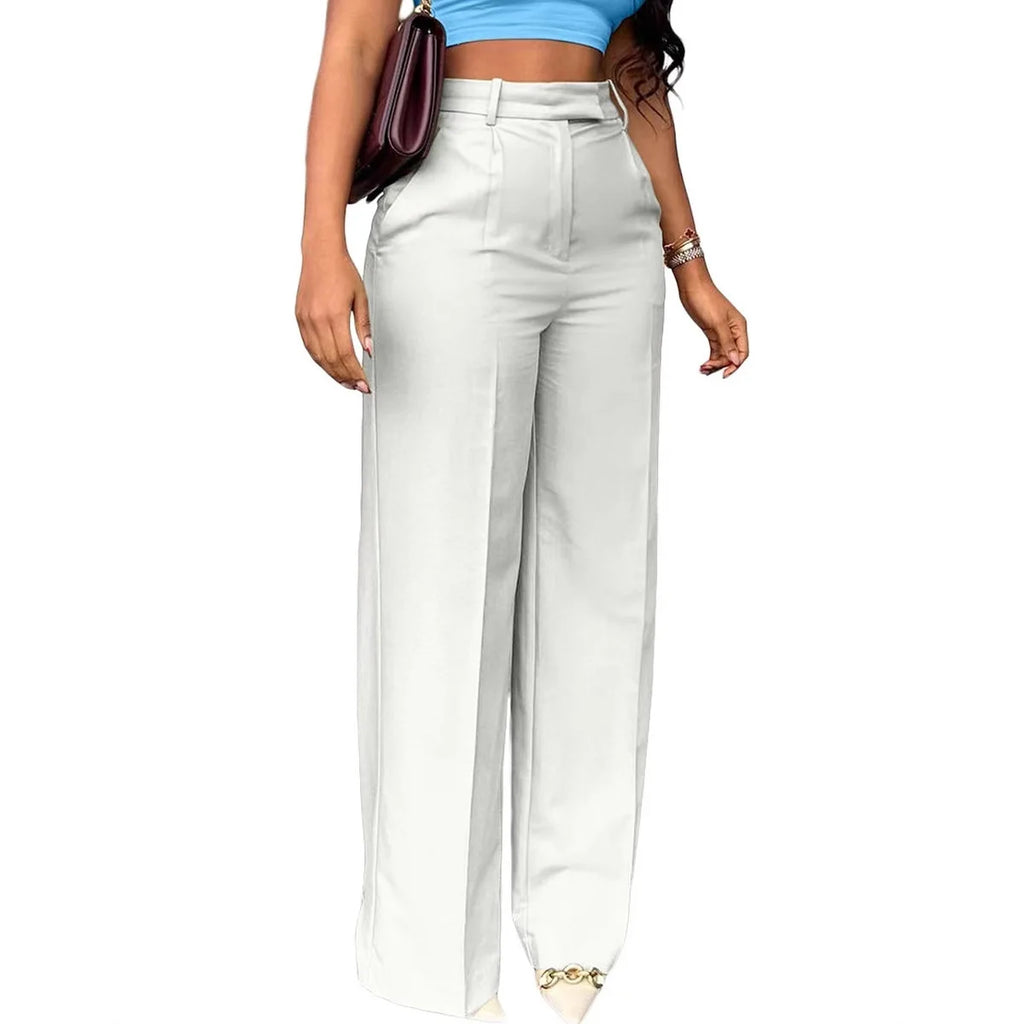 Pantalon formel taille haute fluide à jambe droite pour femmes
