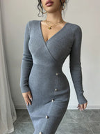 Robe pull en tricot côtelé gris pour femmes