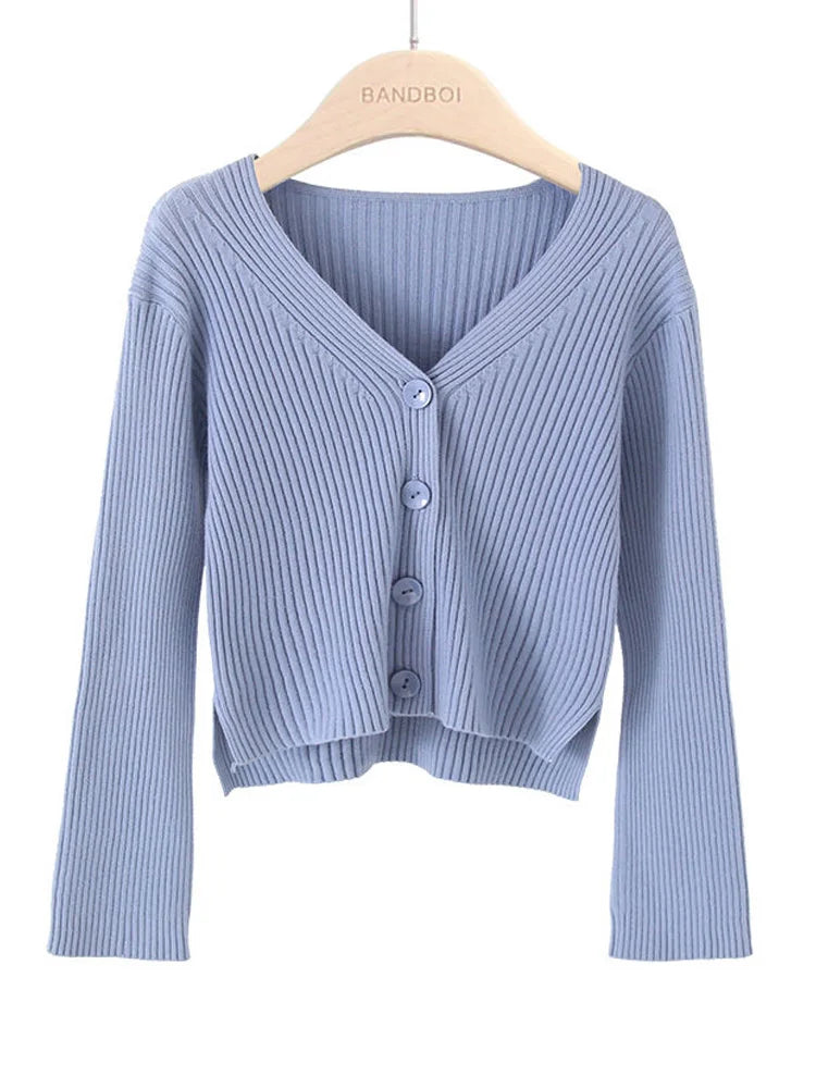Cardigan court tricoté à manches longues pour femmes
