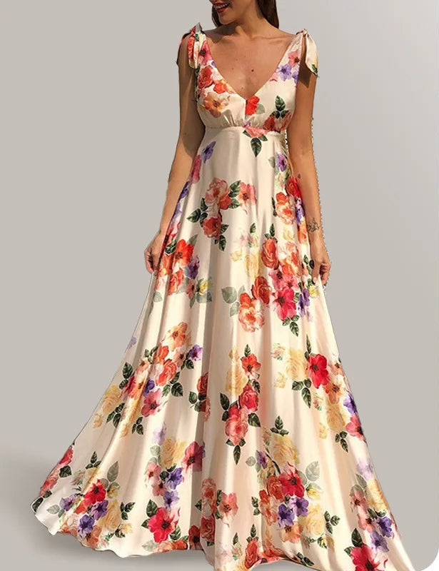 Robes longues sans manches à imprimé floral pour femmes