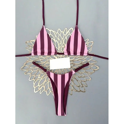 Bikini 2 Pièces Femme – Rayures et Liens à Nouer