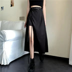Jupe fendue mi-mollet style gothique sombre vintage pour femmes
