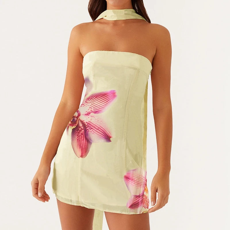 Robe tube dos nu à fleurs pour femmes