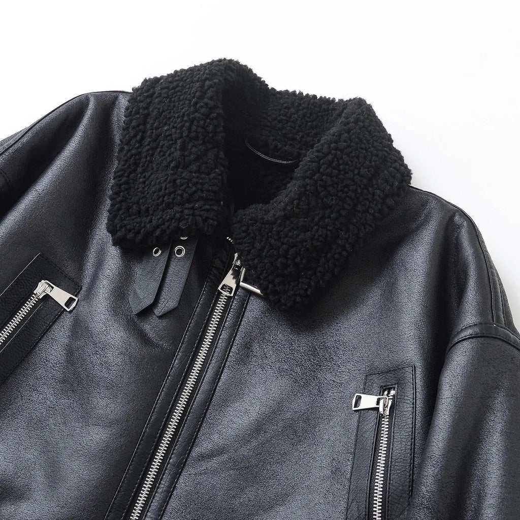 Veste en faux cuir d'agneau pour femmes