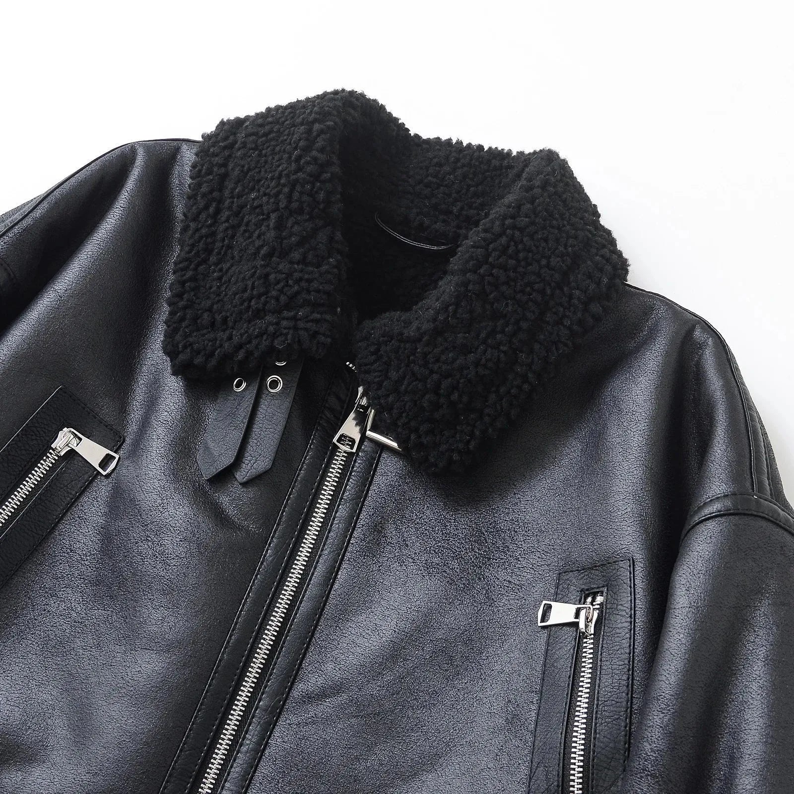 Veste en faux cuir d'agneau pour femmes