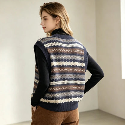 Gilet Sans Manches Femme – Maille Imprimée