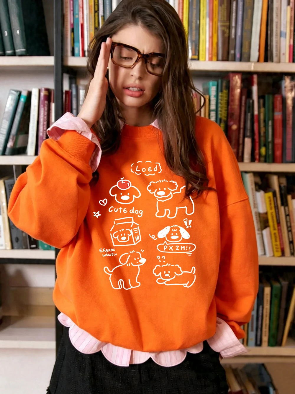 Sweat-shirts à imprimés de chiens mignons de dessins animés coréens pour femmes