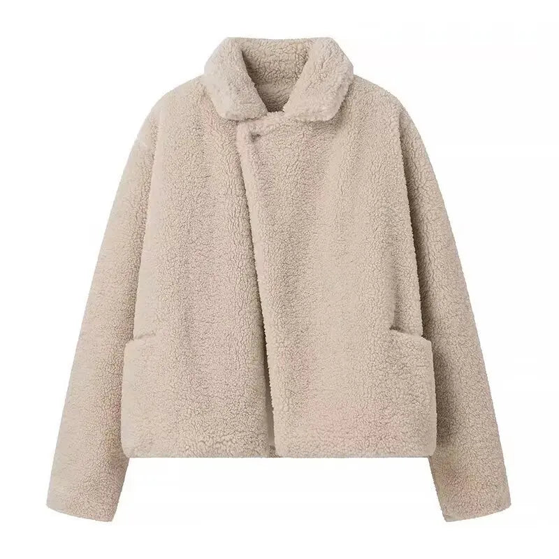 Veste ample en polaire et fourrure d'agneau pour femmes