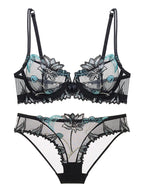Ensemble de soutien-gorge en dentelle florale et culotte assortie pour femmes