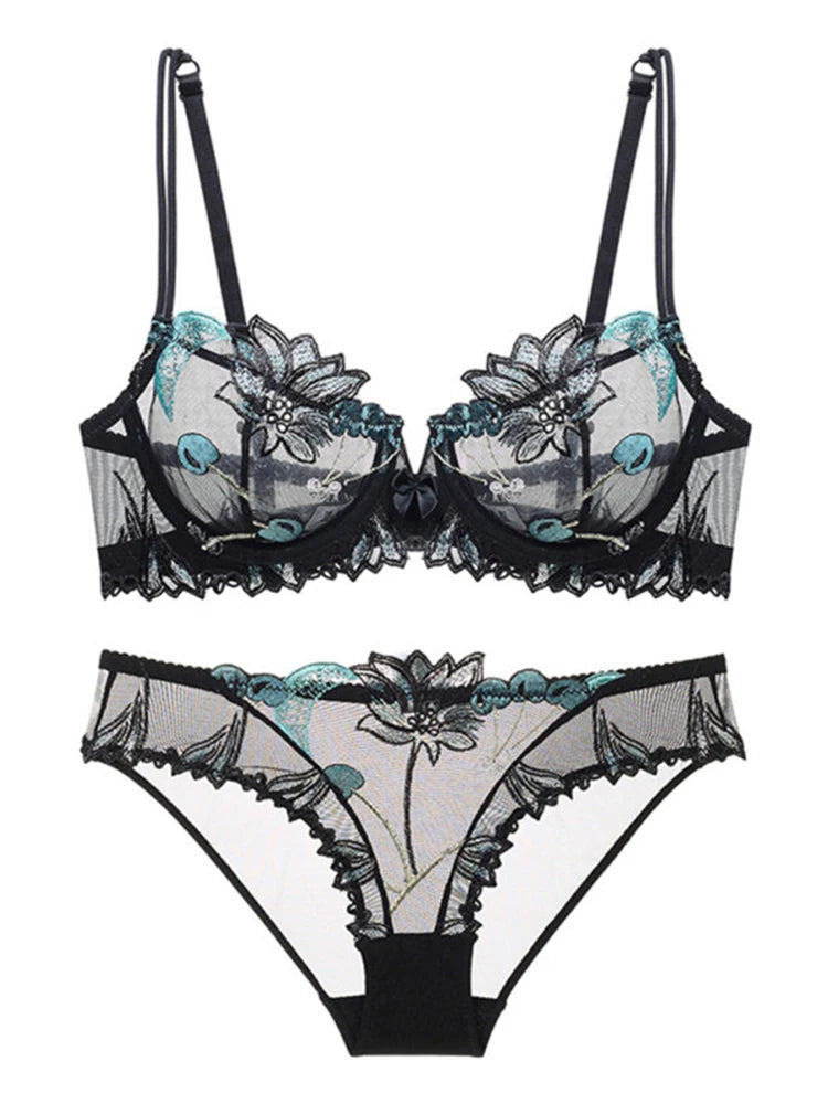 Ensemble de soutien-gorge en dentelle florale et culotte assortie pour femmes