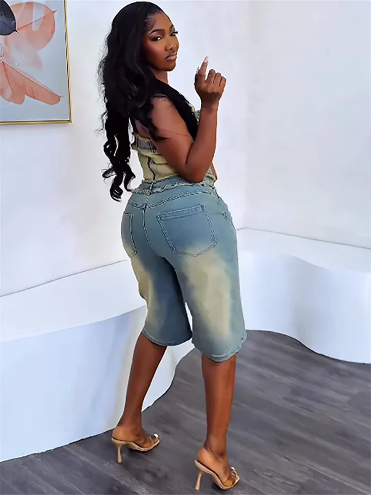 Ensemble 2 Pièce en jeans Shorts et top pour femmes