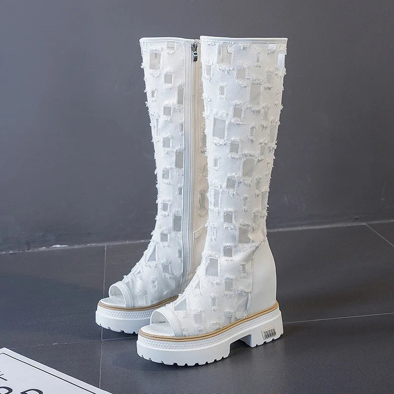 Bottes hautes à plateforme pour femmes