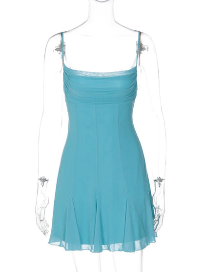 Robe courte femme bleue en maille extensible