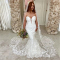 Robe de mariée sirène élégante avec applications de dentelle pour femmes