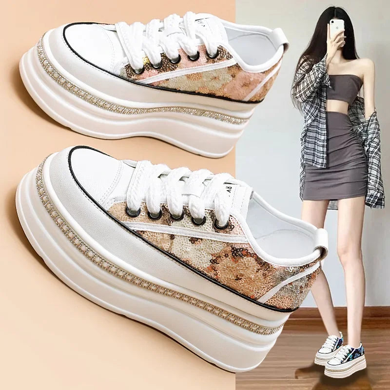 chaussures décontractées blanches à semelle épaisse pour femmes