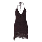 Robe mini dos nu en dentelle imprimée pour femmes