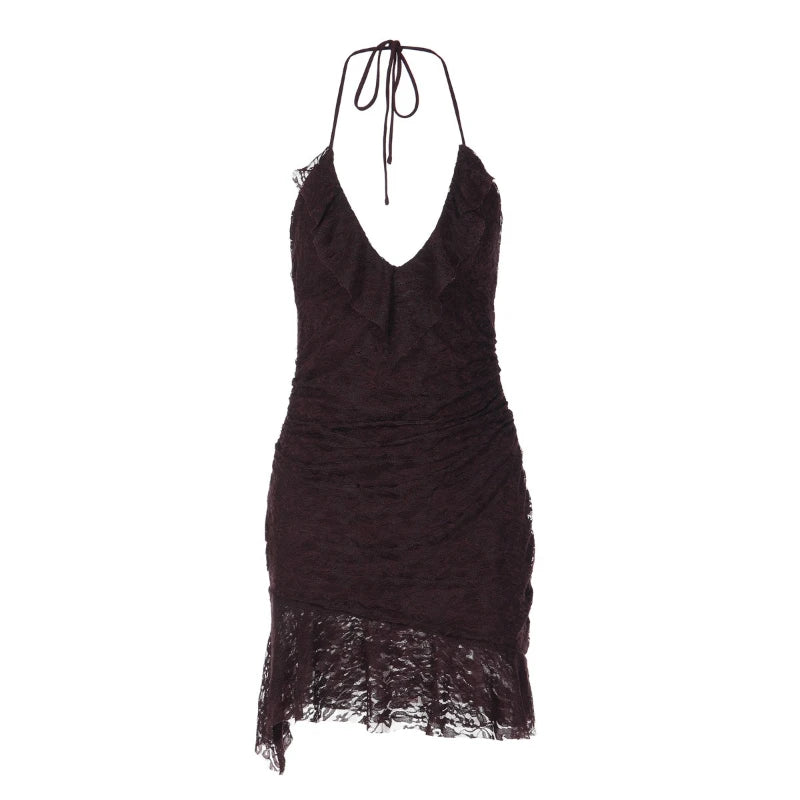 Robe mini dos nu en dentelle imprimée pour femmes
