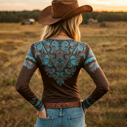 T-shirt Imprimé Western Femme – Col V