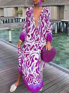 Robe longue imprimée à manches longues pour femmes