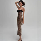 Robe longue à sequins imprimé léopard pour femmes