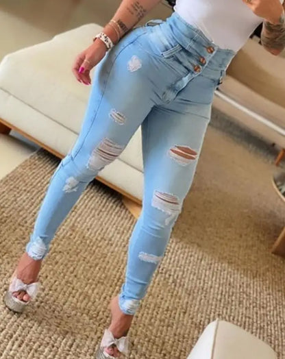 Jean Déchiré Femme – Taille Haute et Coupe Décontractée