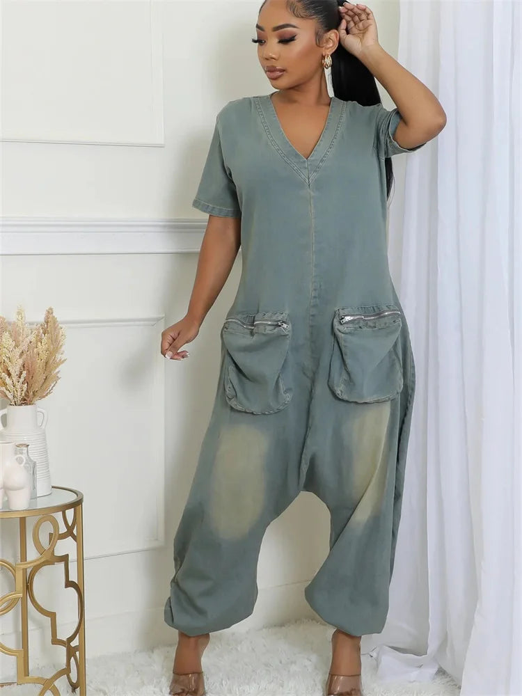 Combinaison en jean délavé vintage pour femmes
