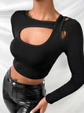 T-shirts court sexy à manches longues pour femmes