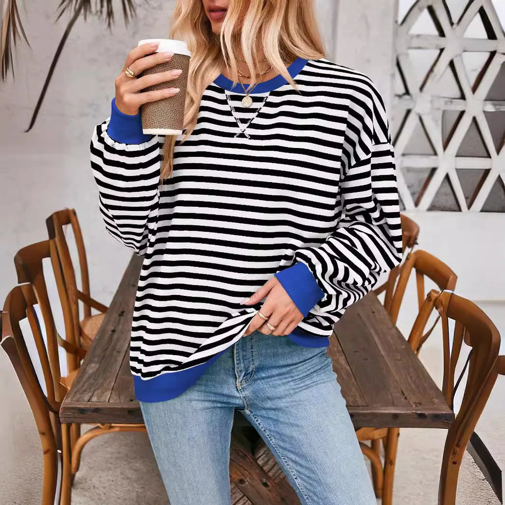 Sweat-shirt rayé surdimensionné pour femmes